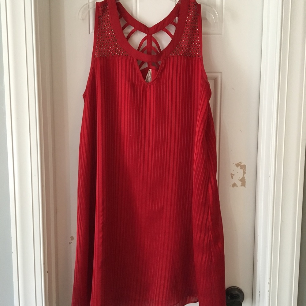 red dress with stud detailing